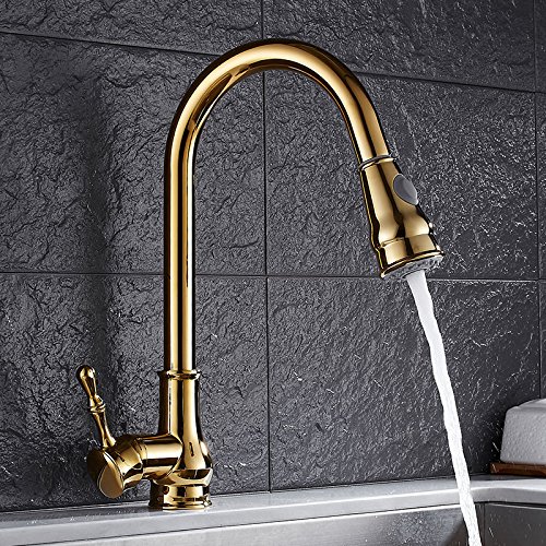 Gold Single Handle Pull Out Kitchen Faucet for Sink - Modern Sprayer Design