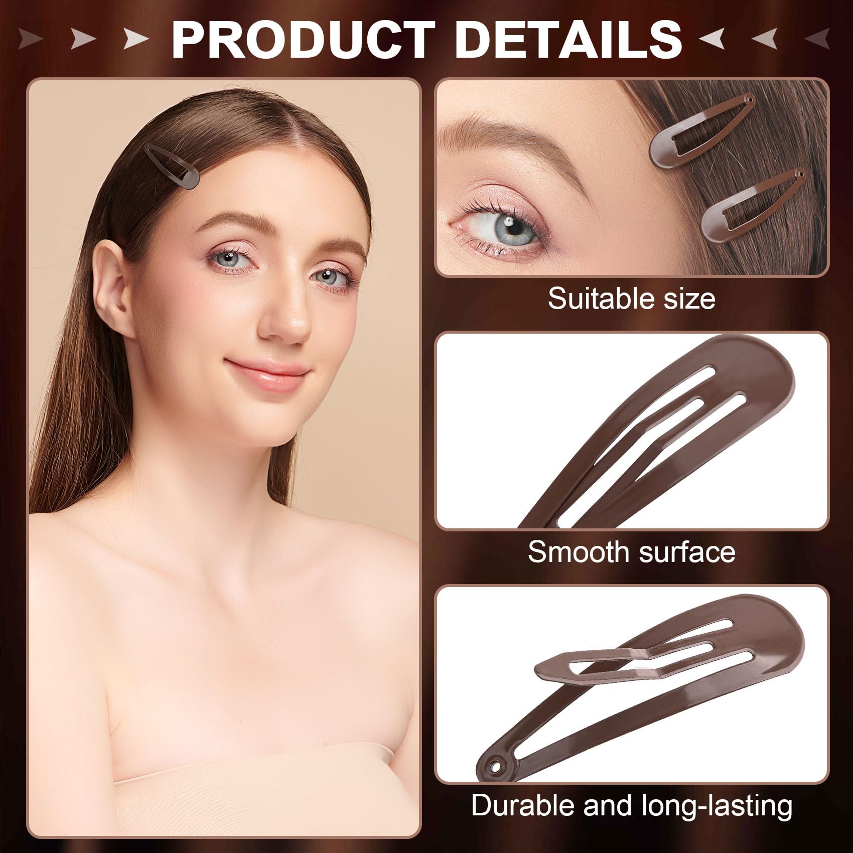 PAGOW 16Pcs Brown Snap Hair Clips for Women - 2