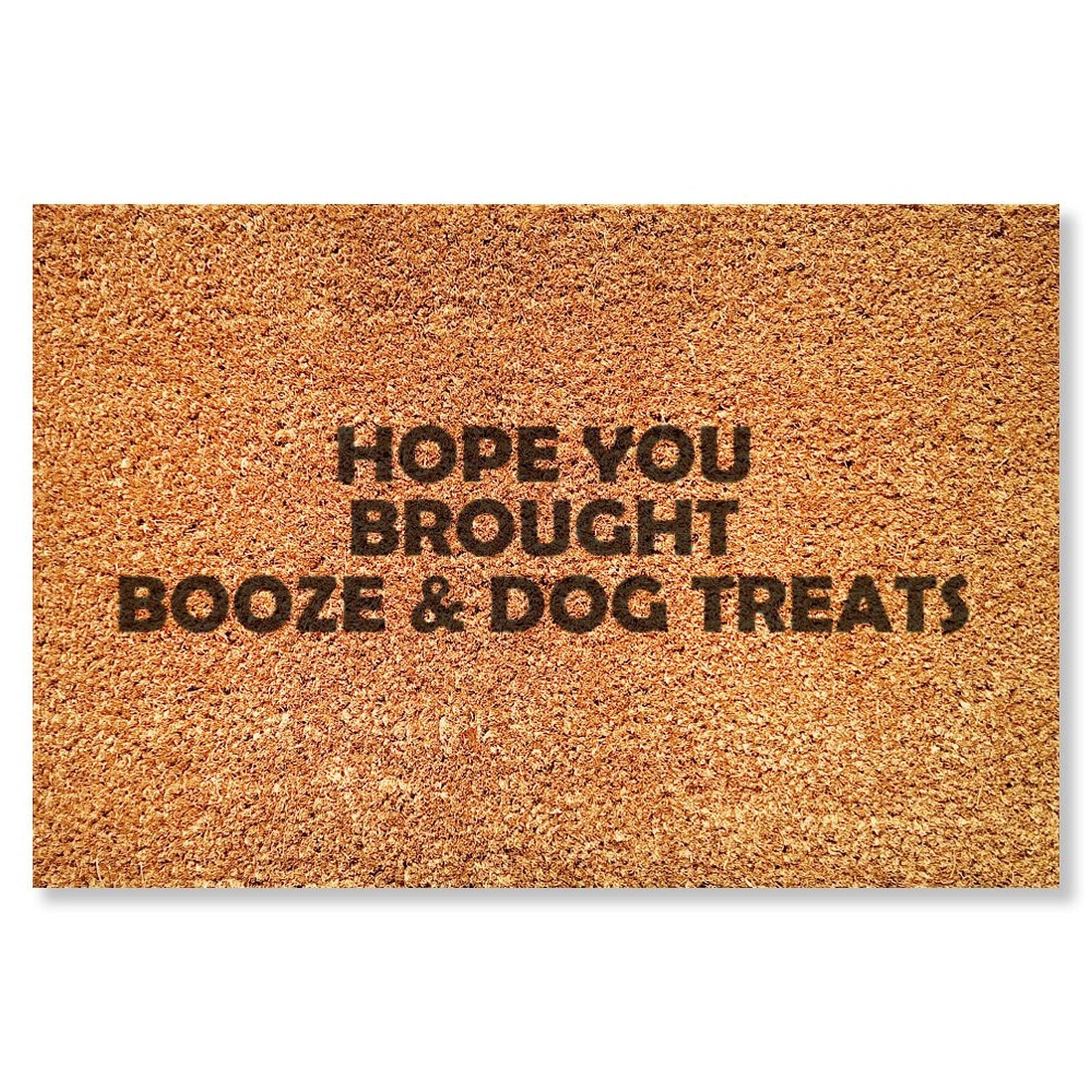 Hope You Brought Booze and Dog Treats Coir Doormat - Cute Welcome Mat for Grandma, Spread Kindness & Beware of Wife Funny Entryway Rug - Perfect for Front Door, Porch, and Home Decor Gift