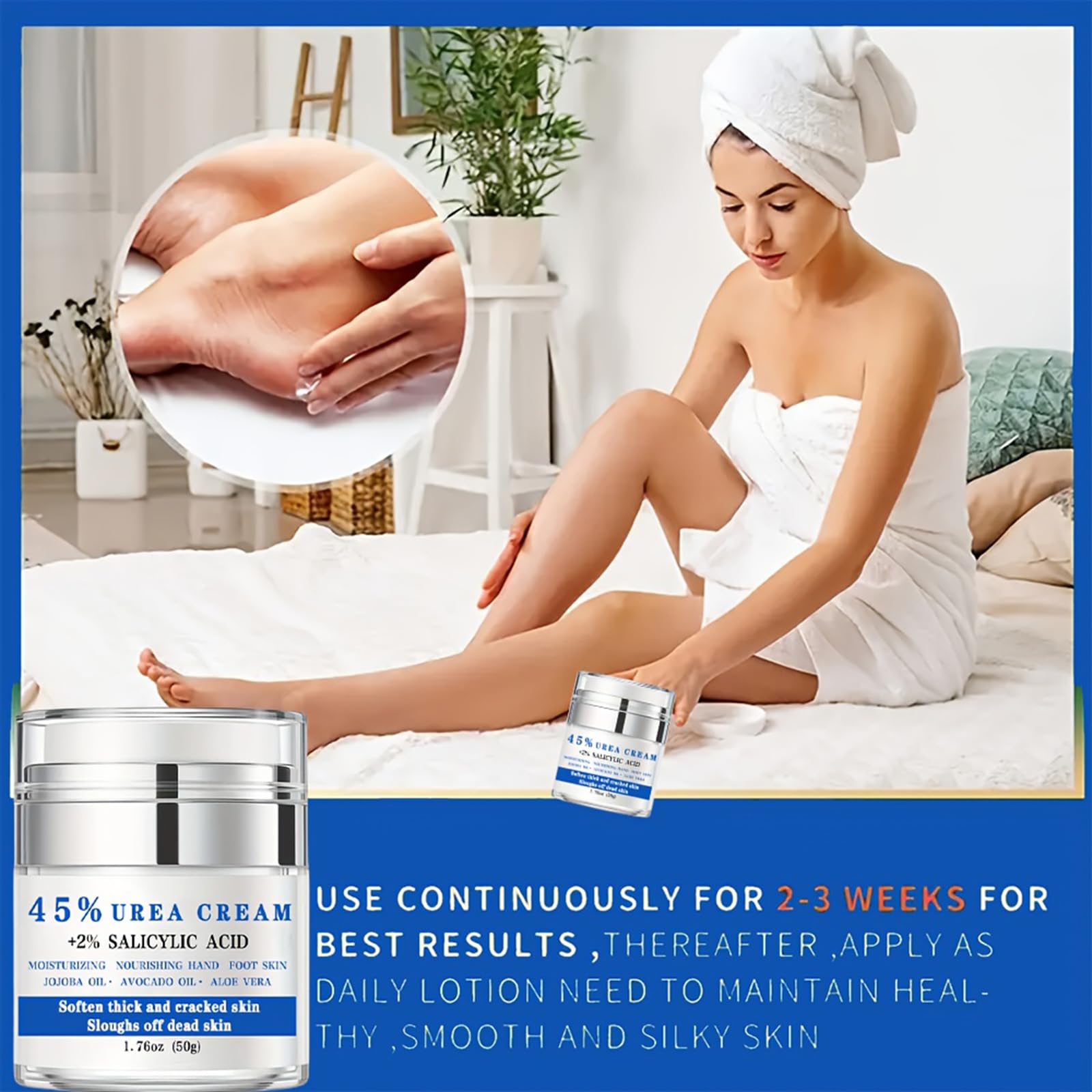 45% Urea Cream with 2% Salicylic Acid - Intensive Callus Remover & Foot Moisturizer for Dry Cracked Feet, Hands, Elbows & Knees | Softens Skin, Exfoliates Dead Cells | Perfect for Pedicures, Cracked Heel Treatment & Daily Foot Care Routine