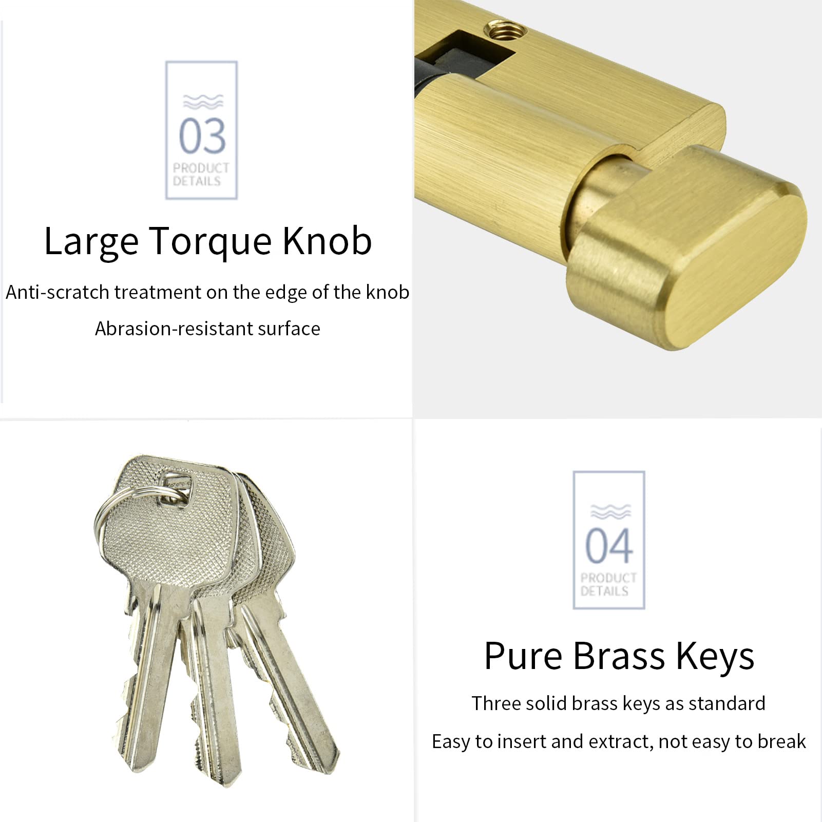 65mm Copper Cylinder Lock - Single Open Anti-Theft Door Lock with 2 Keys - High Security & Drill-Proof - Perfect for Wooden Doors, Aluminum Doors & Home Security Systems (Ideal for Residential & Commercial Use)