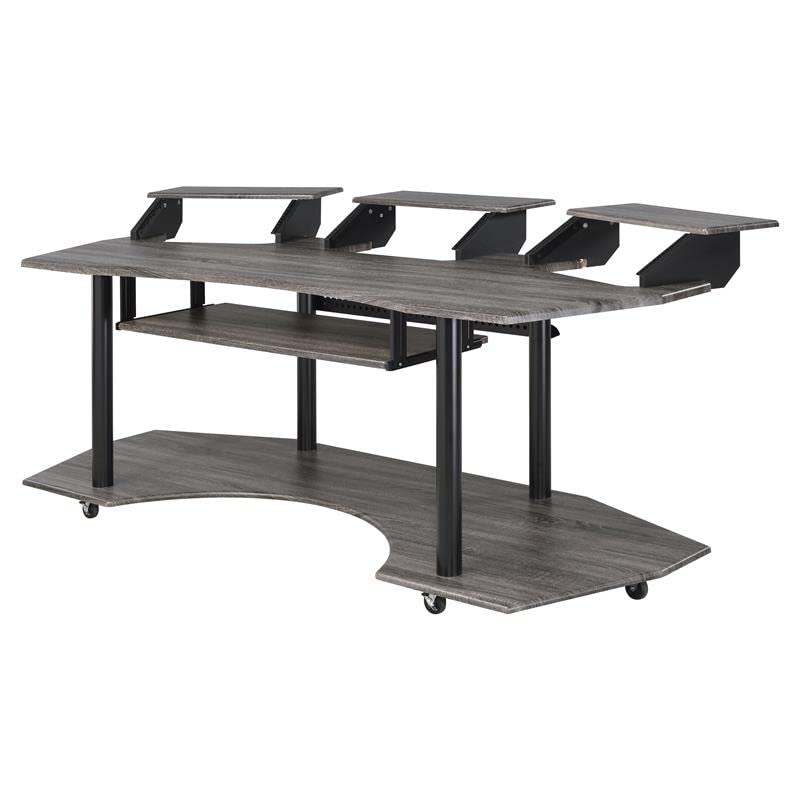 Acme Furniture Eleazar Music Recording Studio Desk - Professional Audio Workstation with Cable Management, Black Oak Finish - Perfect for Home & Professional Recording Studios