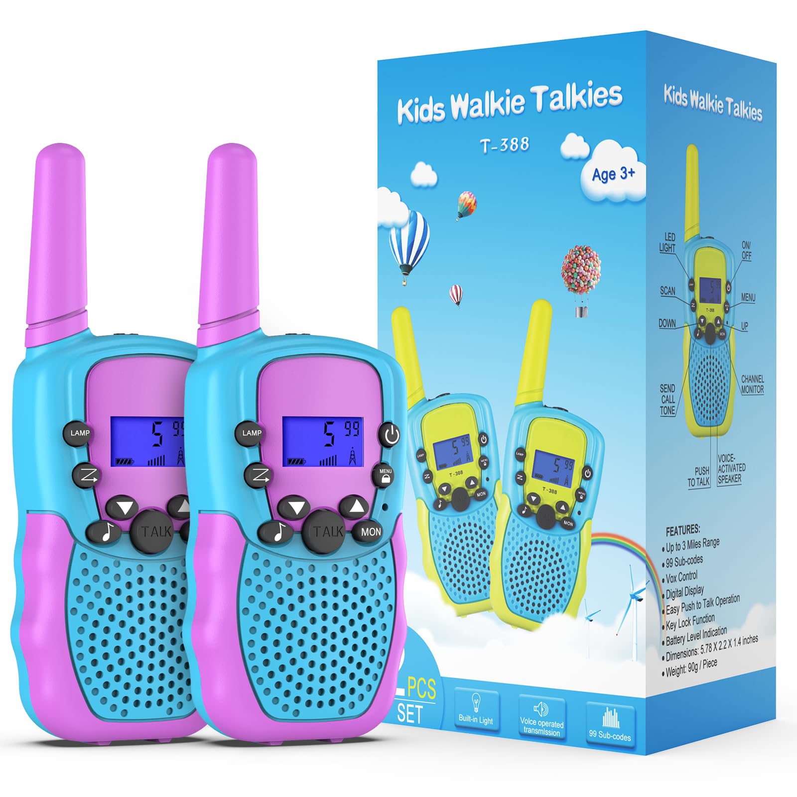Selieve Kids Walkie Talkies - 22 Channel 2 Way Radios with LCD Backlit Flashlight, 3 Mile Range for Outdoor Adventures - Perfect for Camping, Hiking & Backyard Play (Ages 3-14, Purple)