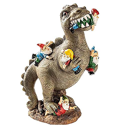 Funny Dinosaur Dwarf Resin Statue - Outdoor Garden Decor for Lawn, Courtyard & Patio | Whimsical Dwarf Sculpture for Unique Landscape Art | Perfect for Fairy Gardens, Backyard Decor & Gift Ideas