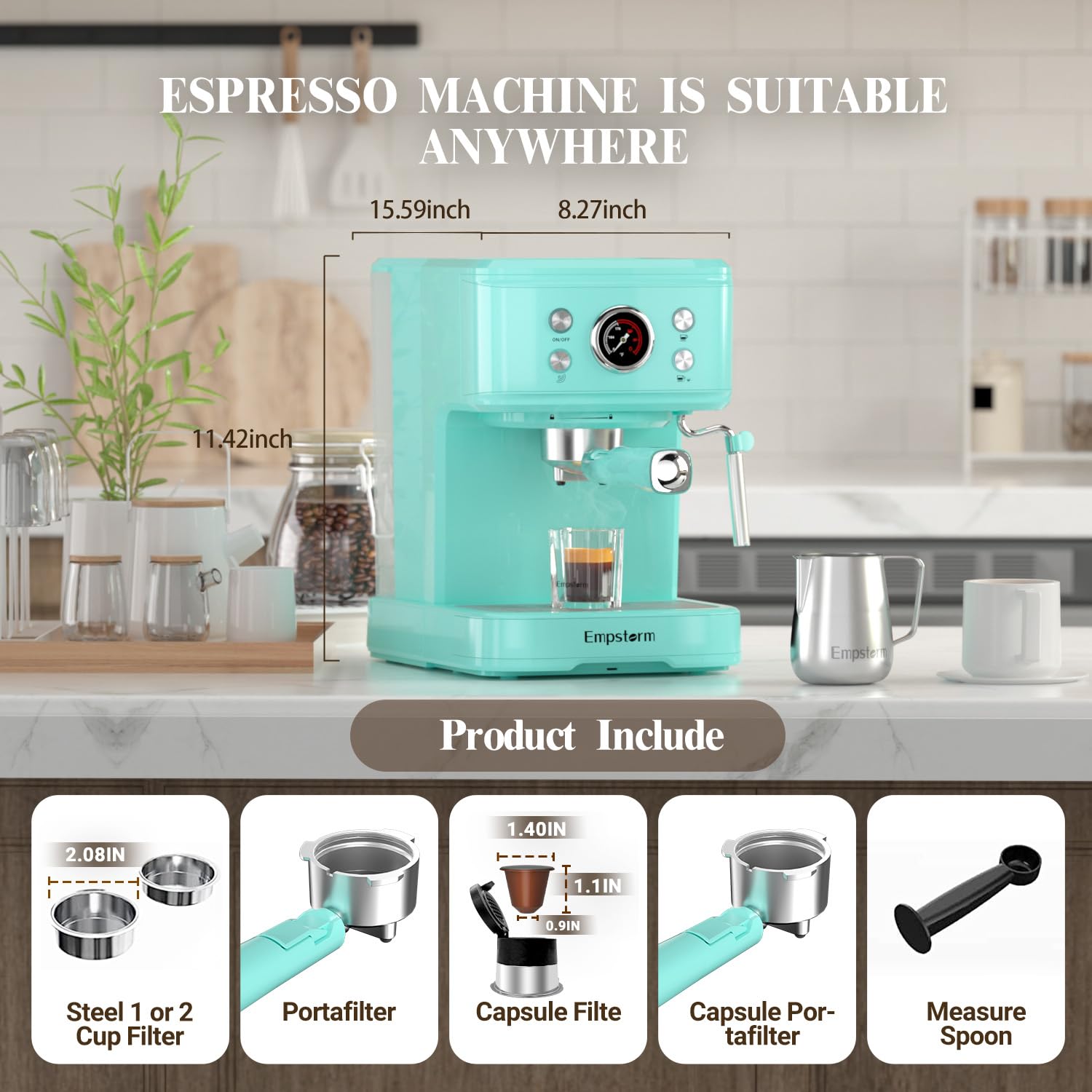 20 Bar Espresso Coffee Machine with Milk Frother Steam Wand - 2 in 1 Latte & Cappuccino Maker, Compatible with Original NS Capsules (Blue) - Perfect for Home Baristas & Coffee Lovers