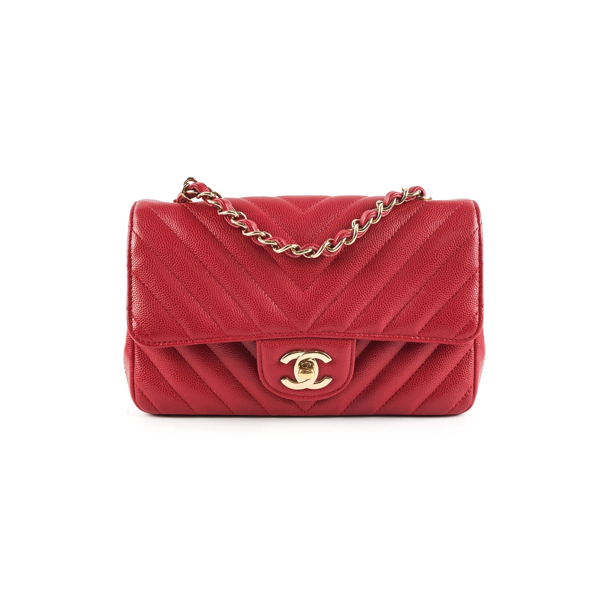 Chanel 18B Chevron Rectangular Mini Bag in Red - Luxury Crossbody Purse for Women, Perfect for Parties & Evening Events
