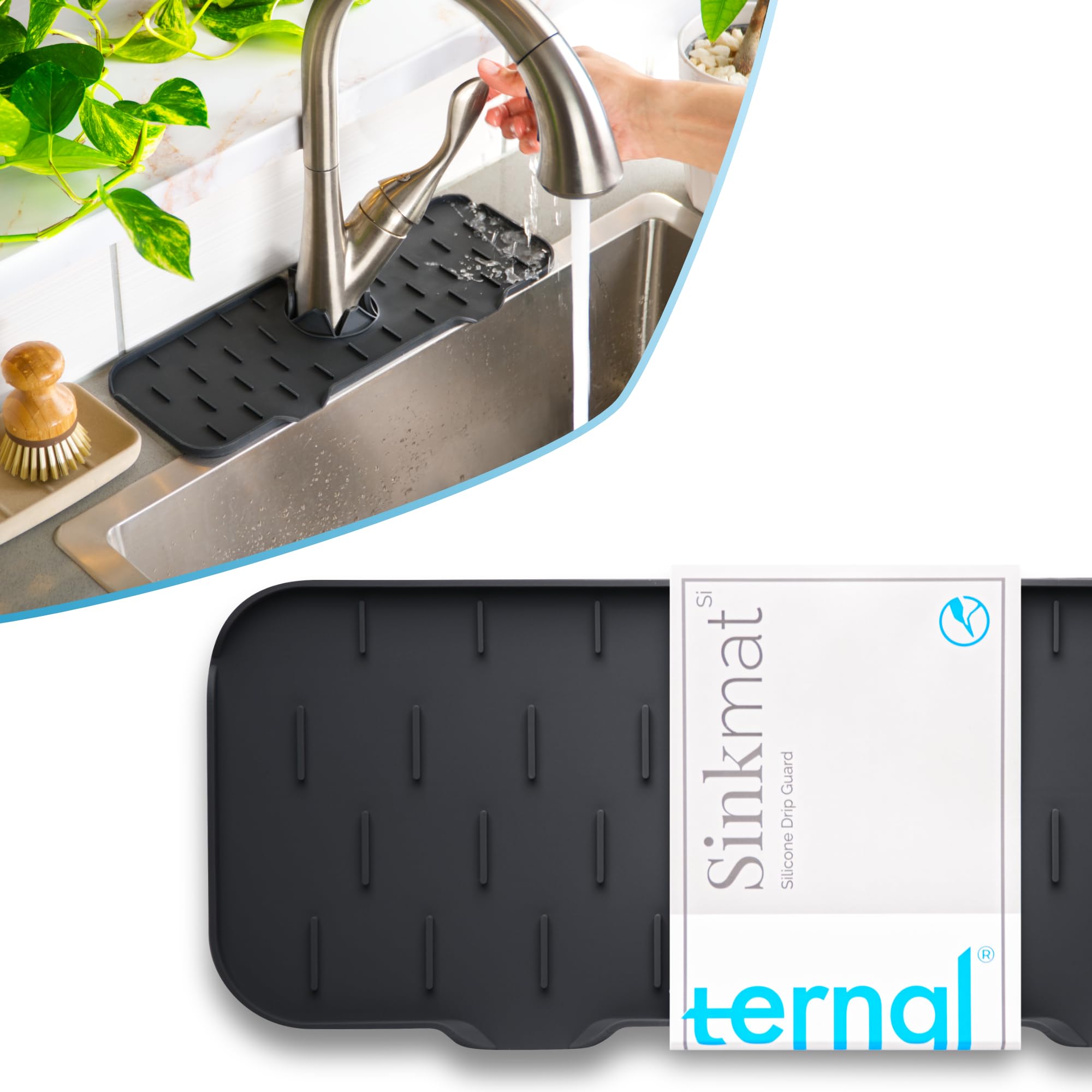 Premium Silicone Faucet Drip Tray & Sponge Holder - Non-Slip Kitchen Sink Accessory for Dish Soap Storage | Multi-Functional Drying Mat for Countertops, Bathroom & Kitchen Sink (Black) - Perfect for Organizing Sponges, Brushes & Preventing Water Drips