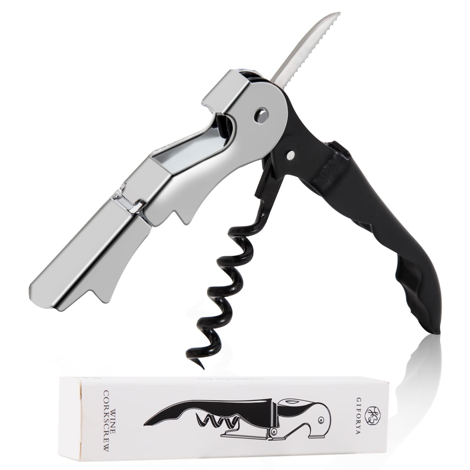Premium Corkscrew Wine Bottle Opener with Gift Box - Professional Waiter's Wine Key for Bartenders, Servers & Waiters - Perfect for Restaurants, Bars, Wine Tasting & Home Entertaining