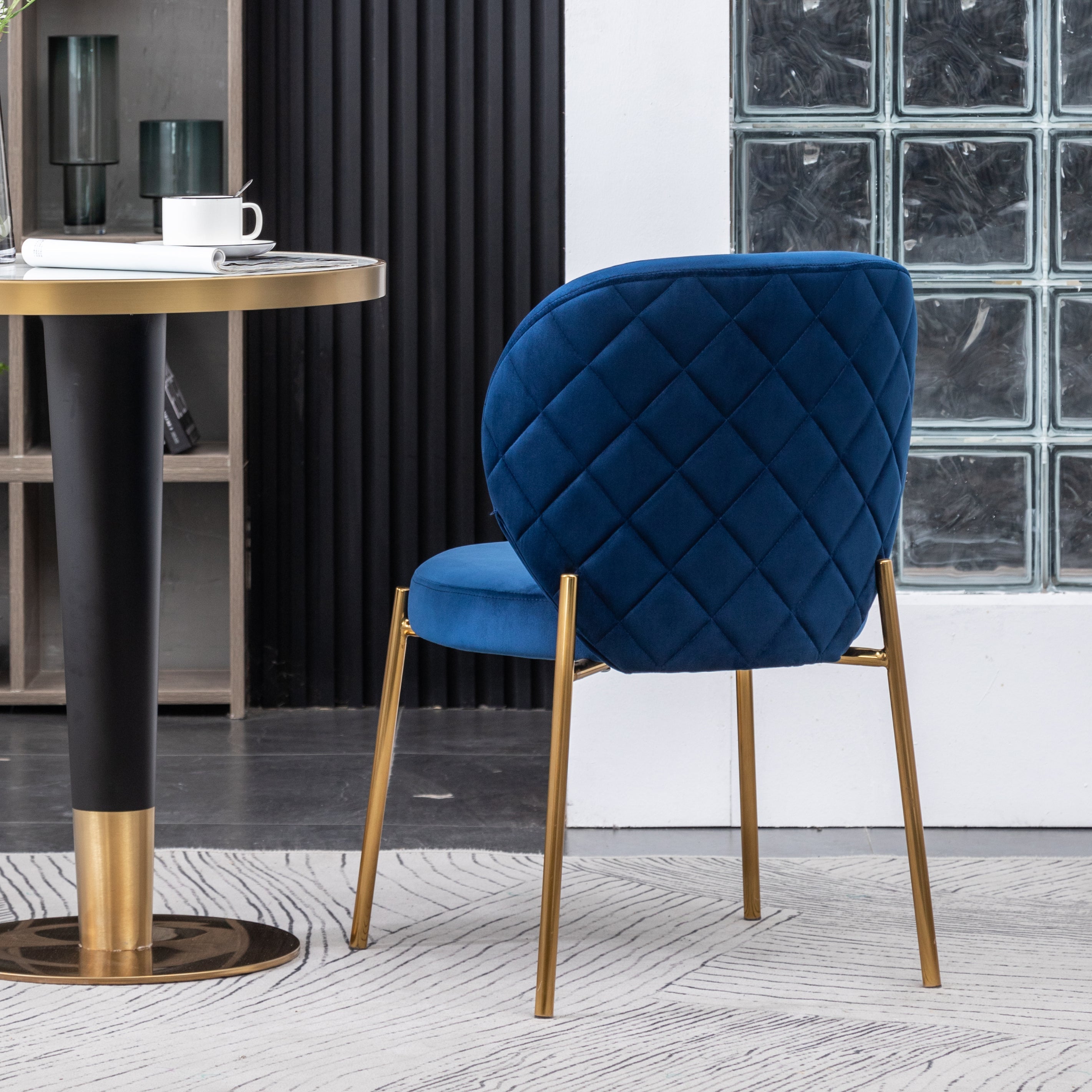 Roundhill Furniture Amoa Contemporary Velvet Upholstered Dining Chairs - Set of 2, Navy Blue Velvet, Modern Kitchen & Dining Room Seating, Comfortable Upholstered Chairs for Home, Restaurant or Office Use