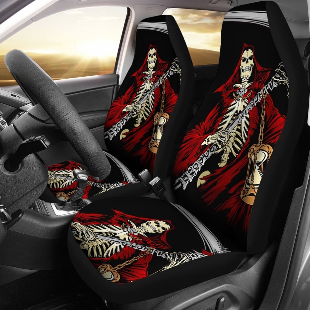2 Pcs Gothic Grim Reaper Car Seat Covers - Halloween Decor for Vehicles, Skull Design for Car Interior Accessories - Perfect for Horror Fans & Themed Parties