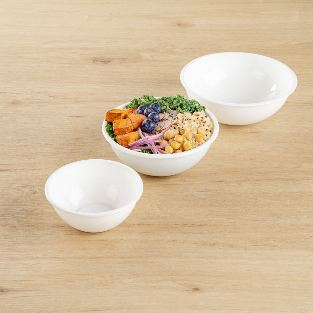 18 oz Round White Plastic Salad Bowls - 6 x 6 x 2.5 Inches - Pack of 200 - Disposable Party Bowls for Salads, Snacks, Desserts & Catering Events