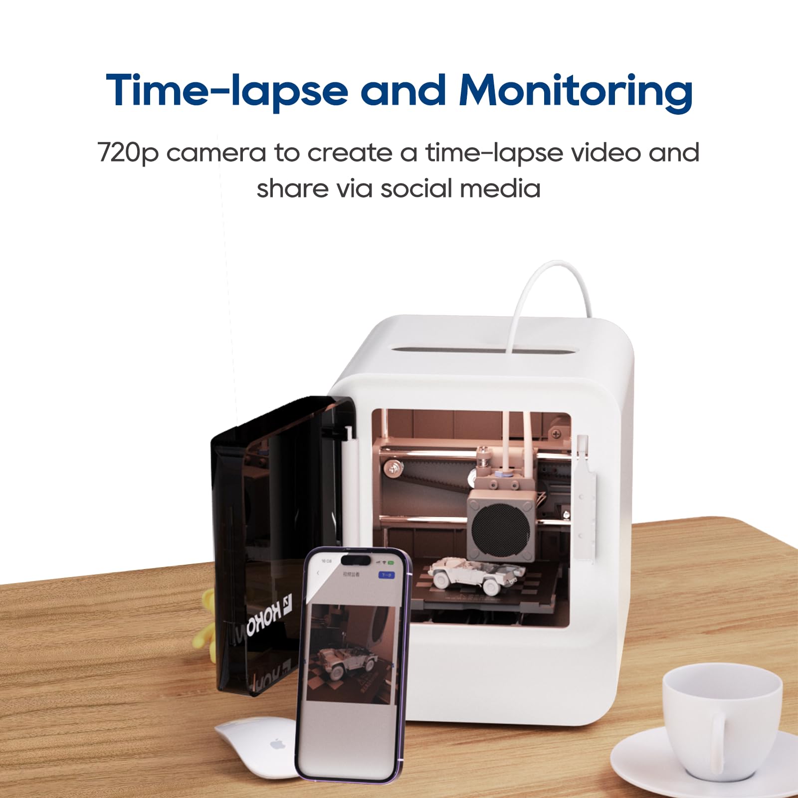 EC2 Mini Smart 3D Printer - Fully Assembled Auto-Leveling AI Modeling Printer for Kids & Beginners | High Precision PLA Printing (White) | Perfect for Home, School & DIY Projects