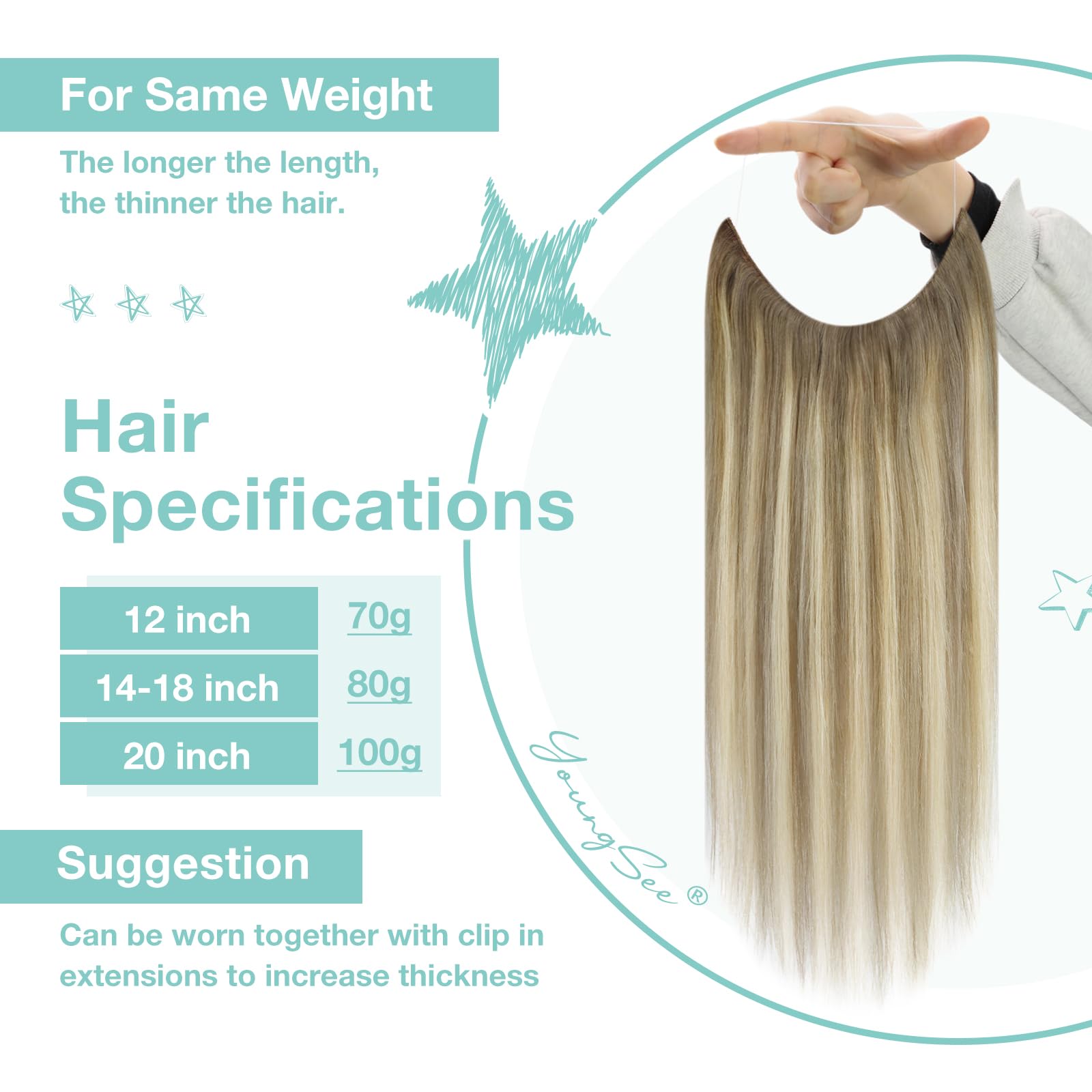 Premium 100% Human Hair Wire Hair Extensions for Women - Clip-In, Heat Resistant, Natural Look for Daily Styling & Special Occasions