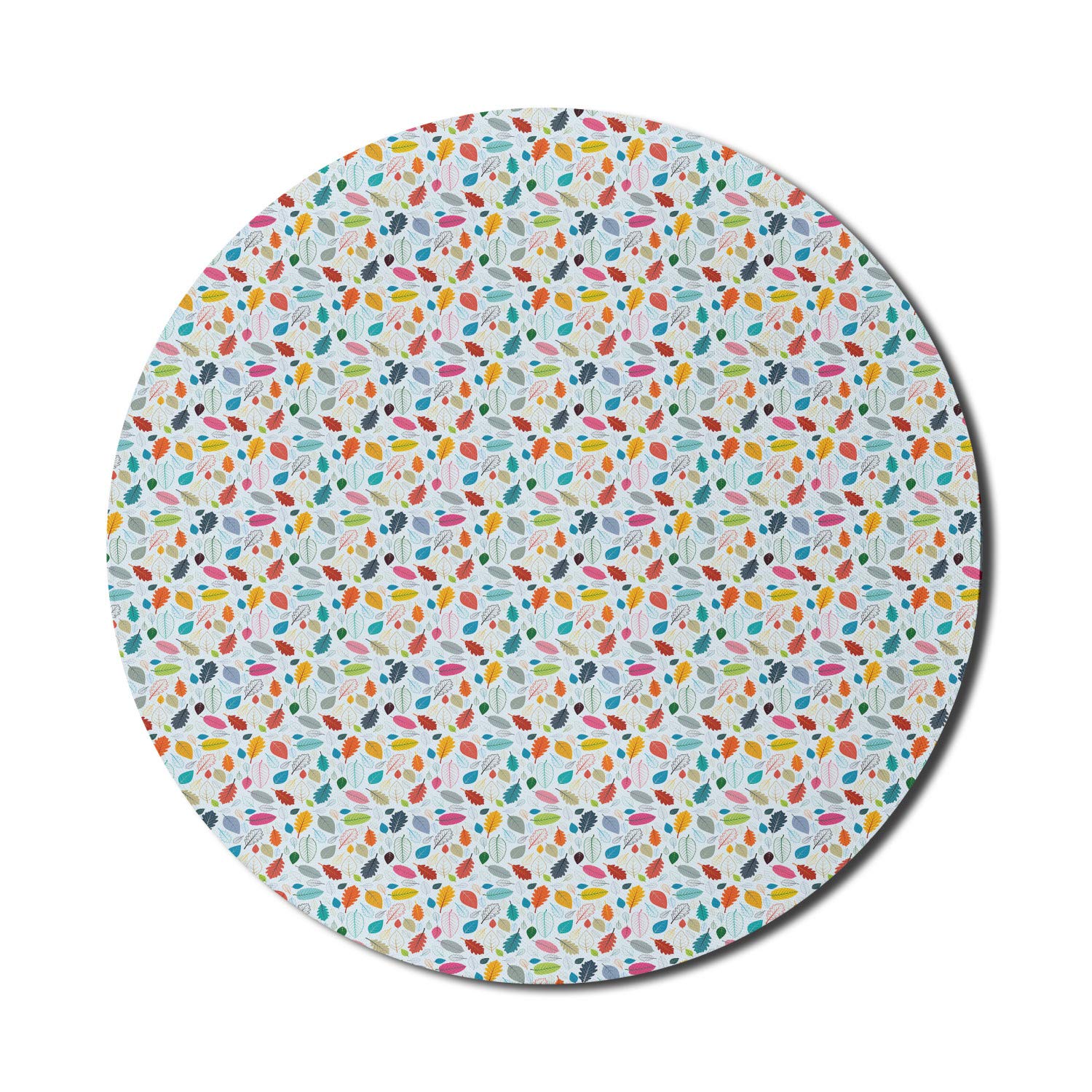 Ambesonne Autumn Themed Mouse Pad - 8 Inch Round Non-Slip Rubber Gaming Mousepad with Colorful Fall Leaves Design, Pale Blue Multicolor - Perfect for Computer Work, Gaming & Office Decor