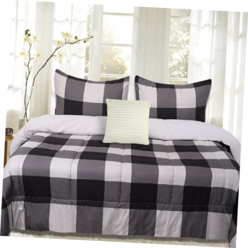 Queen/Full Size Reversible Down Alternative Comforter Set - Buffalo Plaid Pattern (Black & White) | Cozy Bedding for Winter, Farmhouse & Cabin Decor