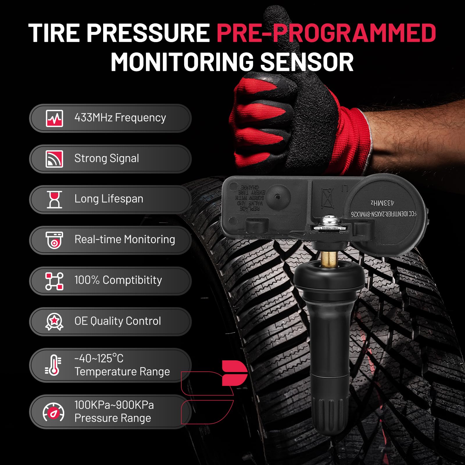 TPMS Sensor 433MHz for Jeep Wrangler JK Dodge Ram Charger - Replacement for 56029398AB 68142397AA 68241067AA 68241067AB - Tire Pressure Monitoring System for Off-Road & Daily Driving