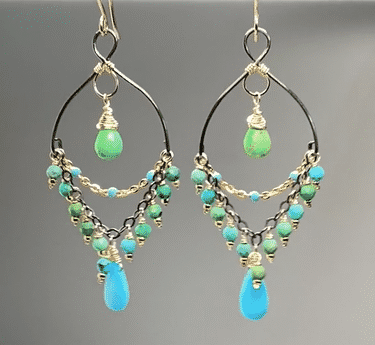 Turquoise Gemstone Mixed Metal Chandelier Earrings for Women - Bohemian Style Dangle Earrings for Party, Wedding & Evening Outfits