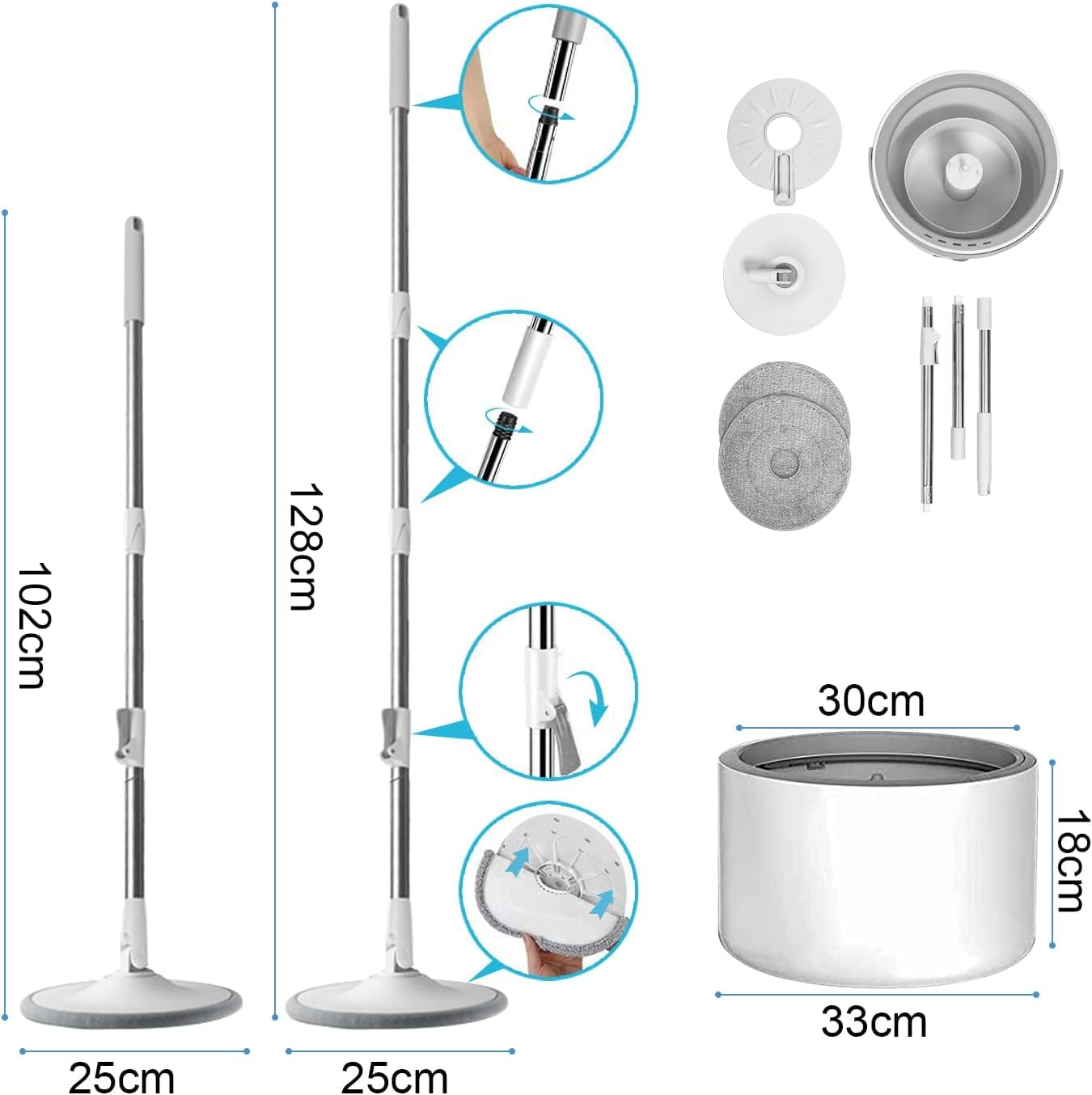 PROSFIA Self-Wringing Microfiber Spin Mop and Bucket Set with Wringer - Round Flat Floor Mop System with Dual Water Separation for Effective Floor Cleaning - Perfect for Hardwood, Tile, and Laminate Floors in Homes & Offices