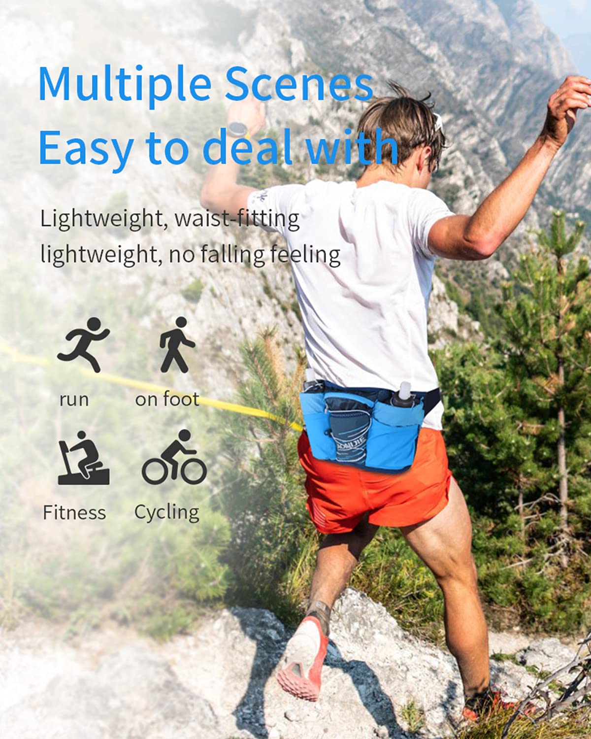 Waterproof Sports Fanny Pack with Hydration Bottle Holder - Multi-Pocket Running Belt for Hiking, Cycling & Travel - Features Headphone Hole & Water-Resistant Design (Bottle Not Included) | Perfect for Outdoor Adventures, Gym Workouts & Daily Commutes