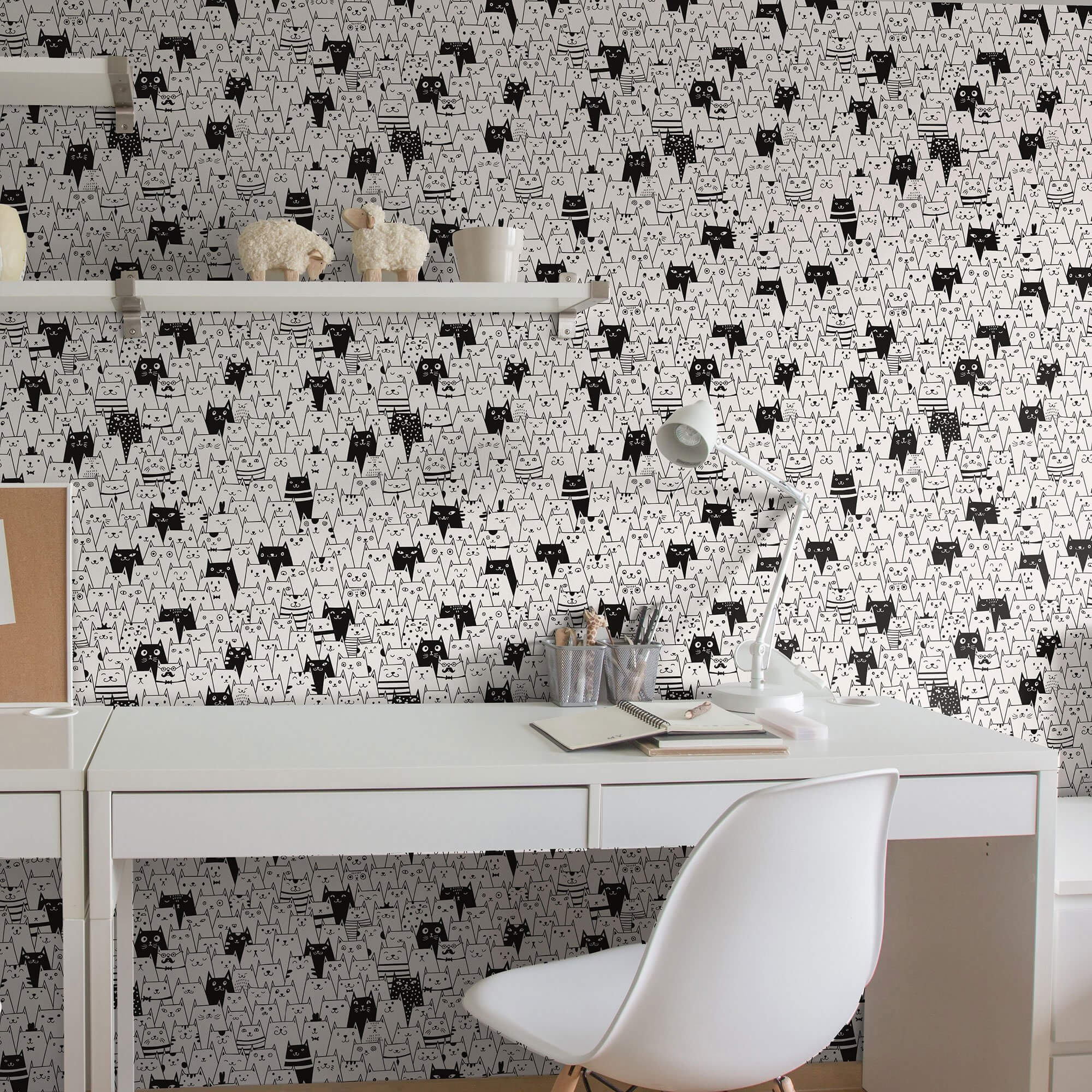 Black and White Geometric Animal Peel and Stick Removable Wallpaper - Self-Adhesive Decorative Wall Mural for Nursery, Bedroom, Living Room & Office Decor - Easy to Install & Remove