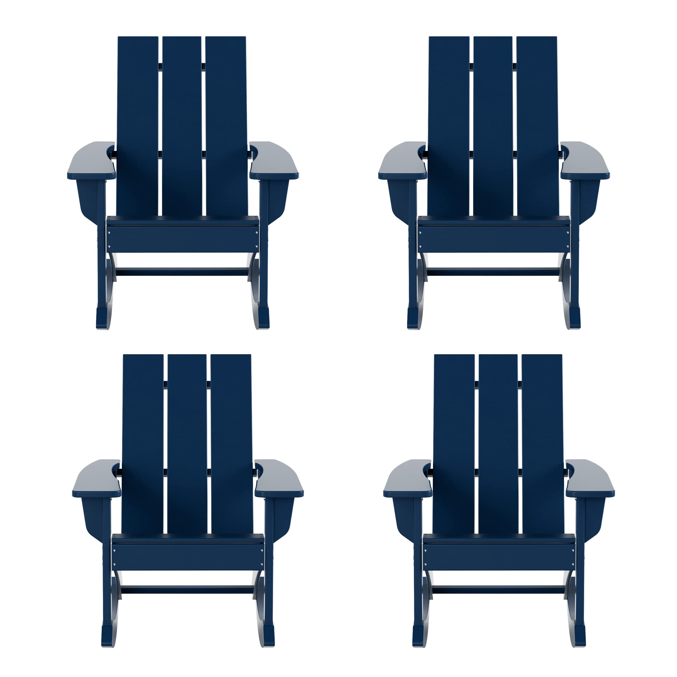 WO Home Furniture 4-Piece Patio Rocking Chair Set - Modern Outdoor HDPE UV-Resistant Rocking Chairs (Navy Blue) for Garden, Porch, Deck & Backyard Relaxation