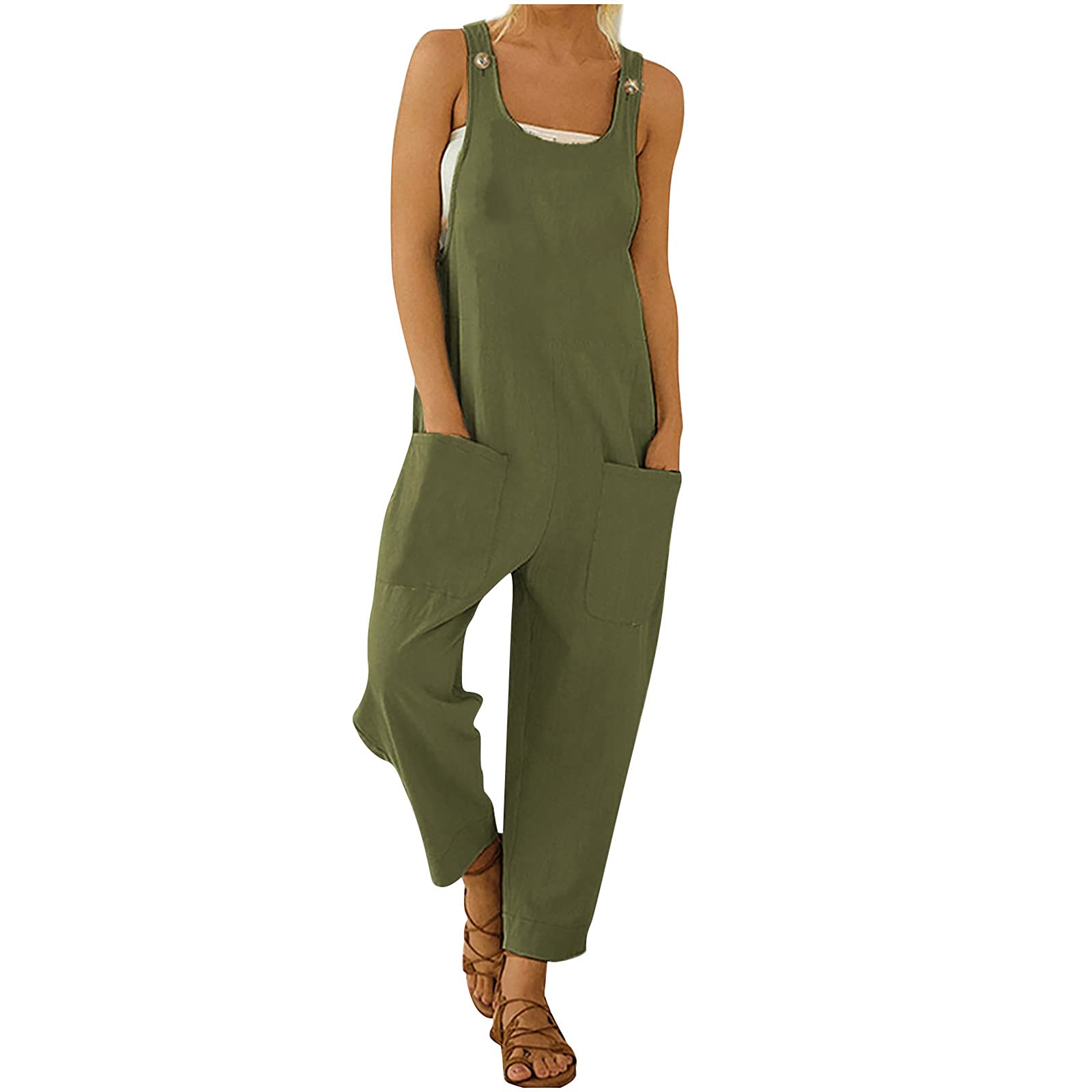 Vintage Print Jumpsuits for Women - Wide Leg Overalls with Buttons & Pockets - Plus Size Rompers - Casual Summer Outfits, Beach Wear & Street Style Fashion
