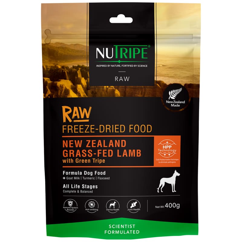 Premium Freeze-Dried Raw Dog Food - Nutripe NZ Grass-Fed Lamb with Green Tripe - 400g | High Protein, Grain-Free, All-Natural | Perfect for Training Treats & Sensitive Stomachs