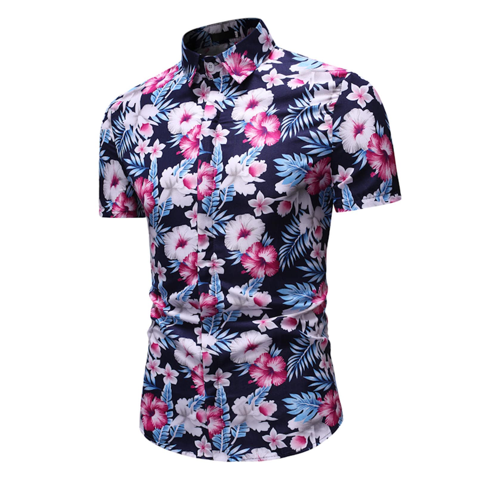 Men's Summer Fashion Short Sleeve Button-Up Shirt - Elegant Printed Turndown Collar Casual T-Shirt for Work, Dating & Outdoor Activities