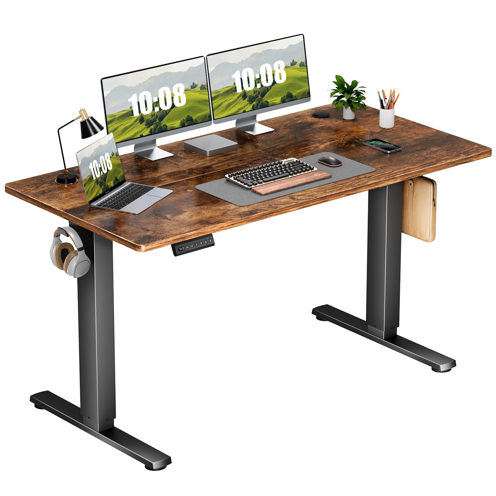 Sweetcrispy 55 x 24 Inch Electric Height Adjustable Standing Desk - Sit to Stand Home Office Desk with Splice Board, 2 Hooks & Cable Management | Perfect for Remote Work, Gaming & Ergonomic Workspace Setup