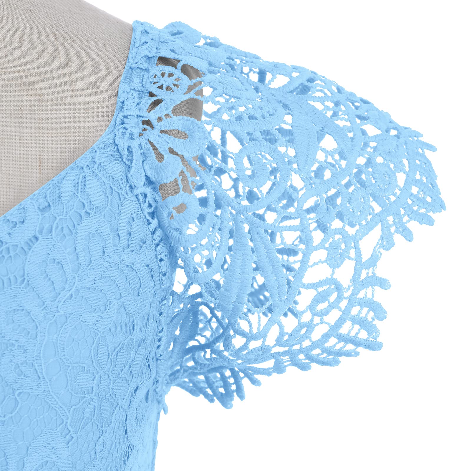 IWEMEK Lace Flower Girls Boho Dress - V Back Fly Sleeves Eyelash Lace Maxi Gown for Junior Bridesmaid, Wedding Party, Pageant, Dance, Communion, Birthday, Formal Occasions Light Blue 4-5 Years