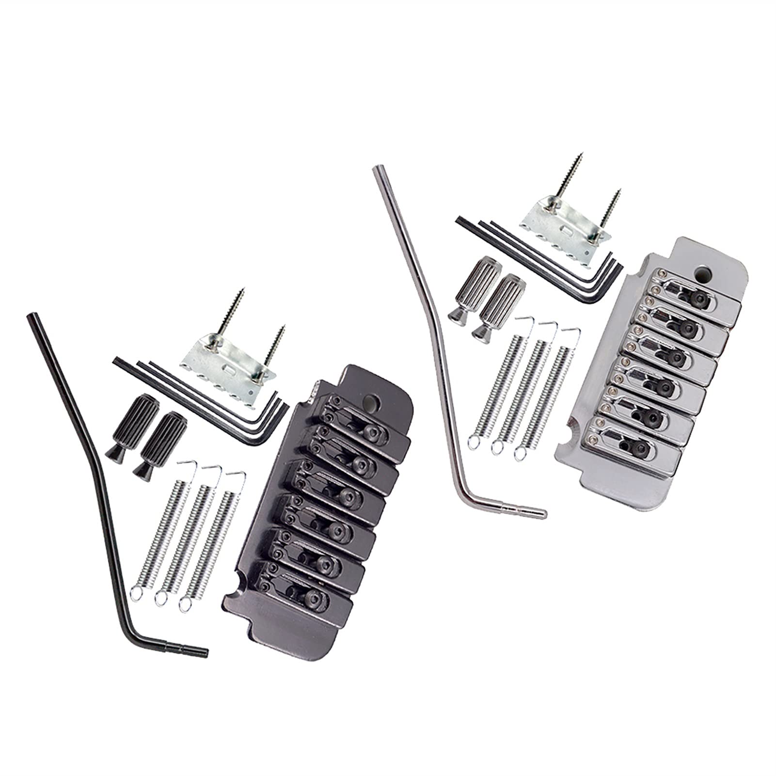 6 String Electric Guitar Roller Saddle Tremolo Bridge System - Silver | Includes Body Mount Claw Screws, Wrench & Tremolo Bar Studs | Perfect for Guitar Upgrades & DIY Repairs