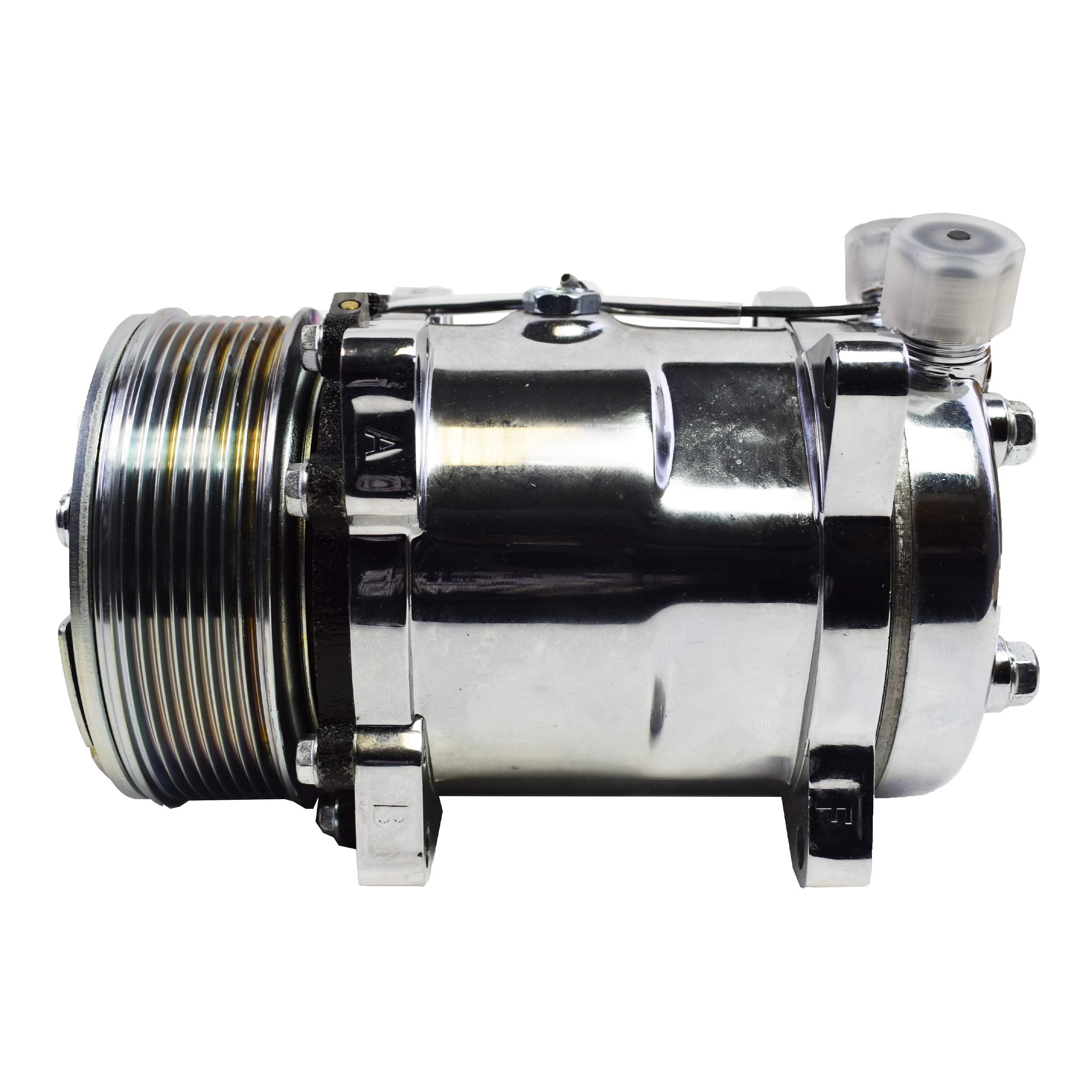 Sanden 508 Style Silver Clutch Serpentine 7 Groove Universal AC Compressor - High Performance Chrome Finish for Car & Truck Air Conditioning Systems - Perfect for Automotive Repair & AC System Upgrades