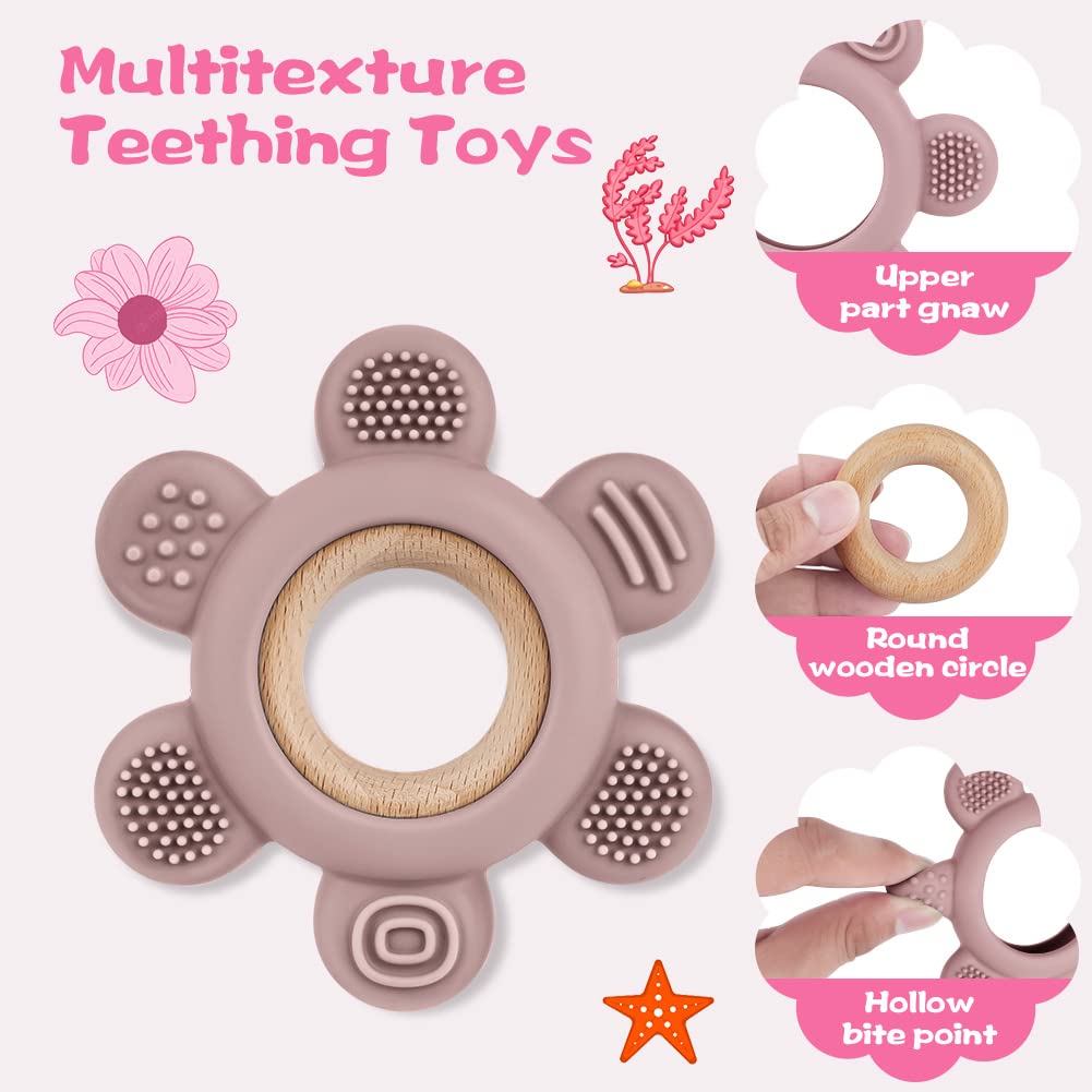 Vicloon BPA-Free Silicone Baby Teething Toys - Sensory Chew Toys for Infants & Toddlers, Easy to Grasp & Clean, Soothing Gum Relief (Light Pink) - Perfect for Teething Pain Relief & Early Oral Development