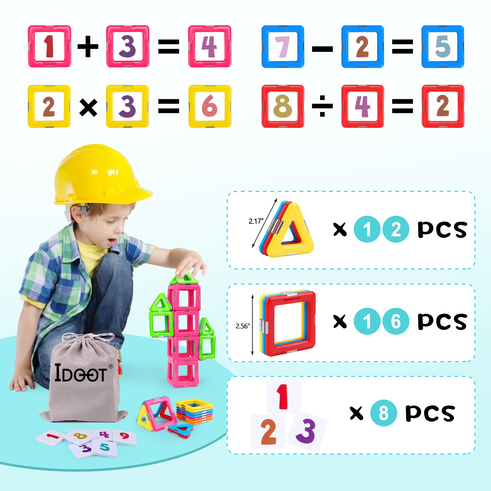 Idoot Magnetic Tiles Blocks - STEM Educational Building Toys for Kids Ages 3+, Creative Construction Play Set for Boys & Girls - Perfect for Preschool Learning, Birthday & Christmas Gifts - Includes Storage Bags - Great for Classroom, Home Play & Developmental Activities