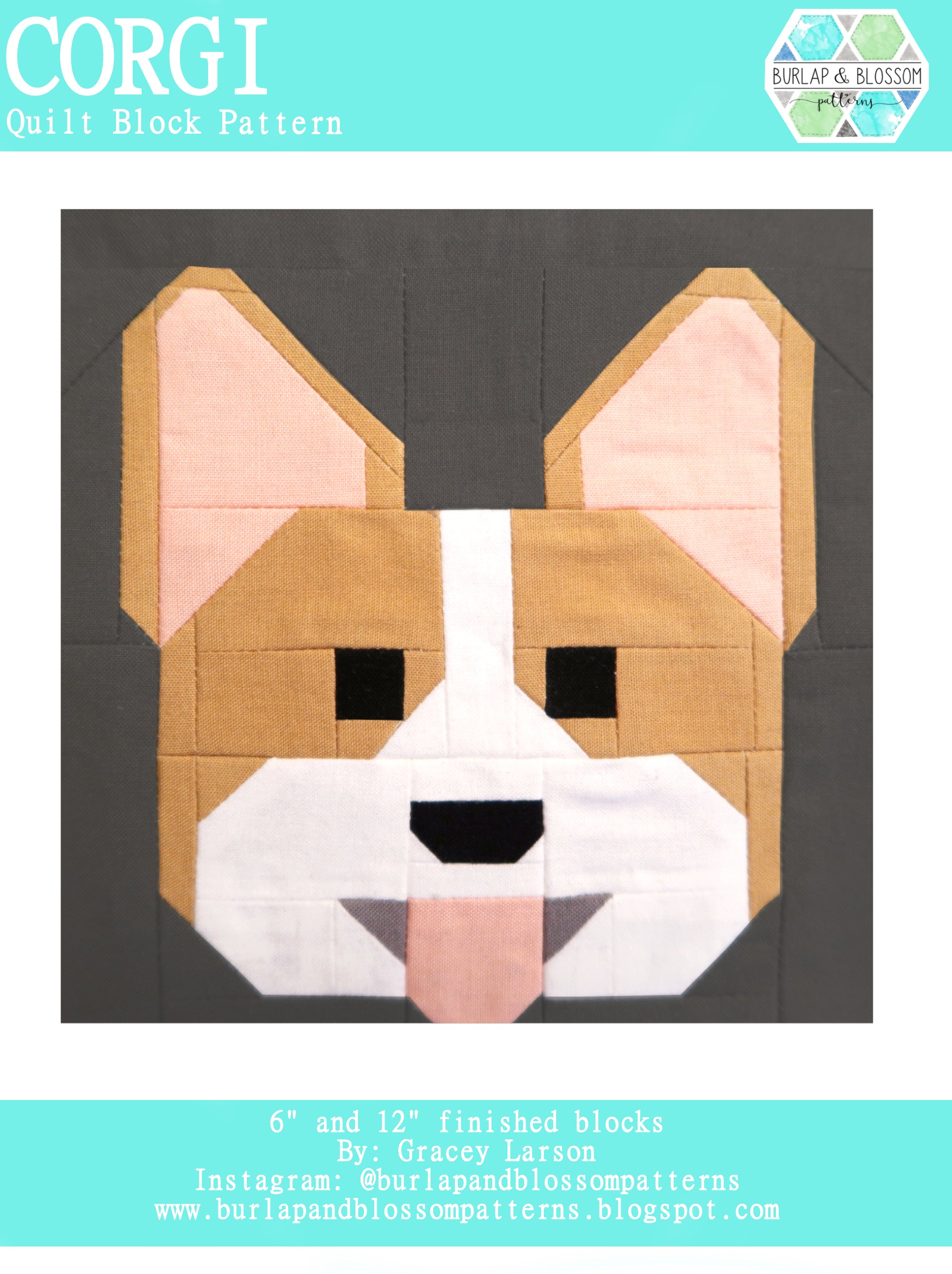 Corgi Dog Quilt Block Pattern - Digital Download PDF for DIY Sewing & Quilting Projects - Perfect for Home Decor, Baby Blankets, and Handmade Gifts