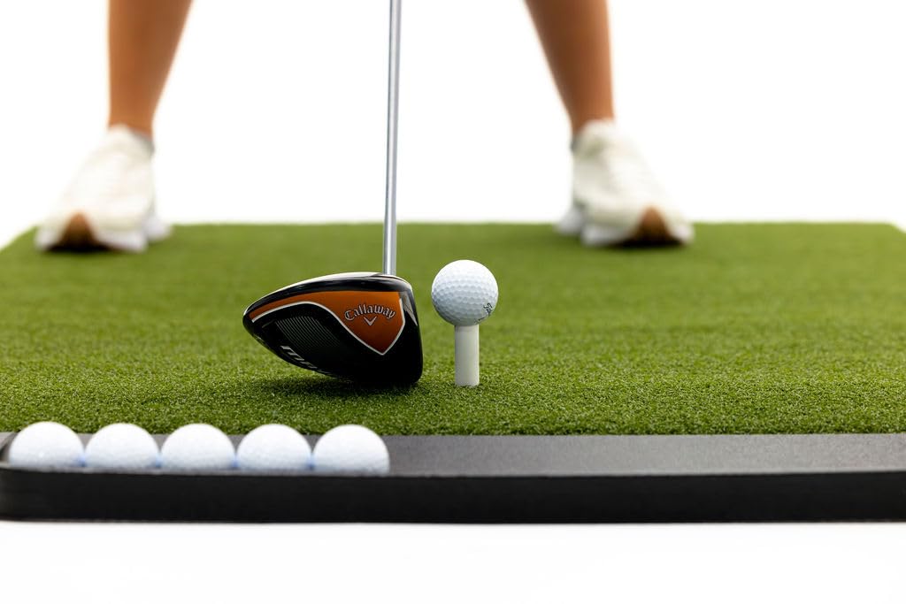 Premium Golf Practice Mat for Indoor & Outdoor Use - Includes Bonus Golf Ball Tray + 3 Durable Rubber Tees - Perfect for Home, Office, Backyard & Driving Range Training