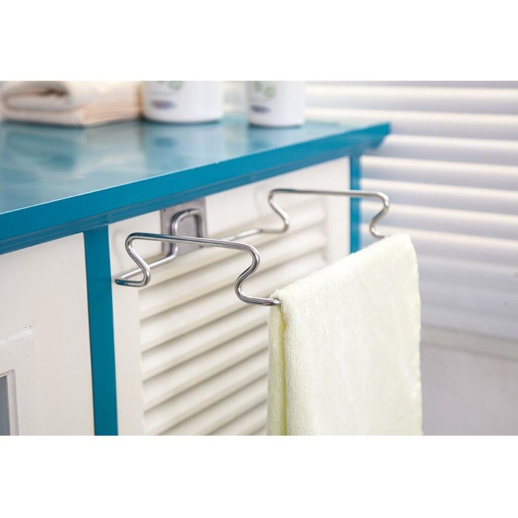 Over Cabinet Door Hanger - Heavy Duty Towel & Garbage Bag Holder Hook Rack for Kitchen, Bathroom Storage - Perfect for Organizing Sponges, Gloves & Cleaning Supplies