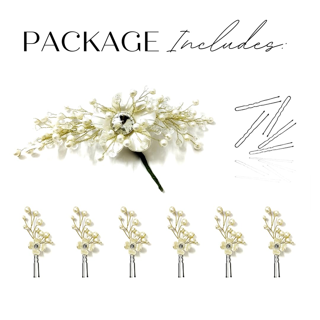 Ansh Elegant Floral Hair Clips with Big Stones & Pearls | Women's Metal Hair Pins & Juda Clips | Hair Accessories for Women & Girls (Set of 2371 & 2372) | Perfect for Weddings, Parties & Everyday Style