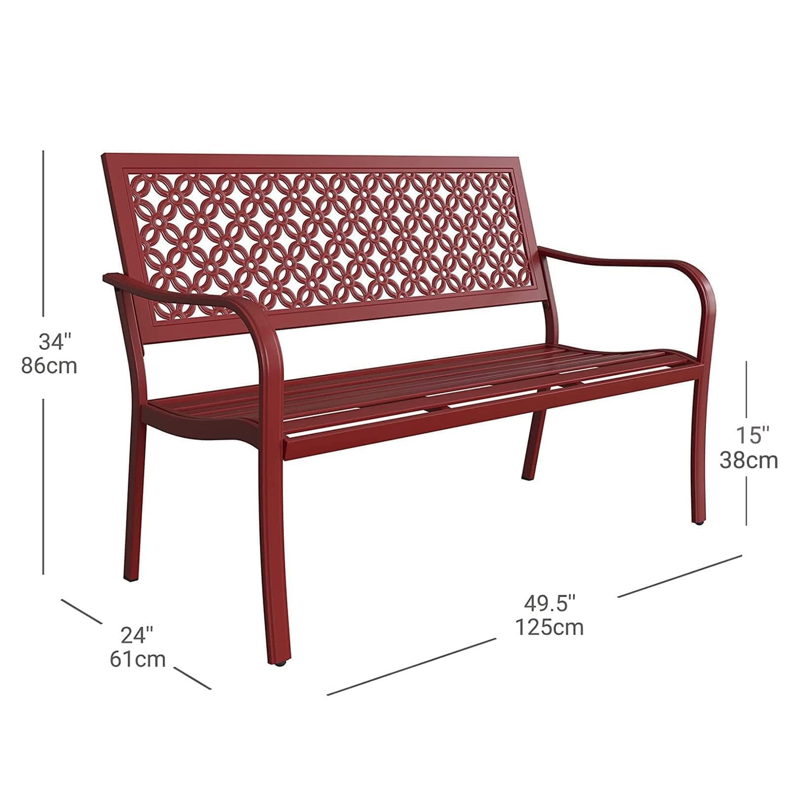 Grand Patio Outdoor Garden Bench with Armrests - Durable Wooden Bench for Lawn, Yard, Porch & Backyard (Red) - Perfect for Relaxing, Entertaining & Outdoor Decor