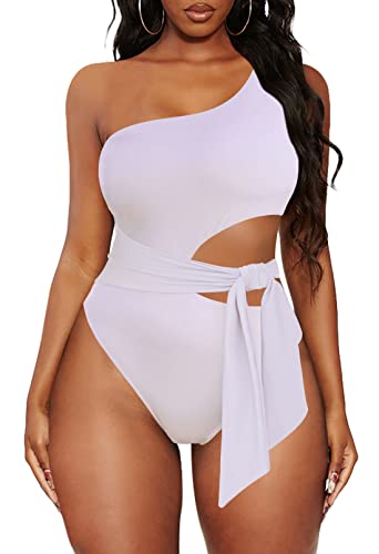 Linsery Women's One Shoulder Swimsuits - Sexy Cutout High Cut One Piece Bathing Suit for Beach, Pool & Summer Vacation | Trendy Monokini Swimwear
