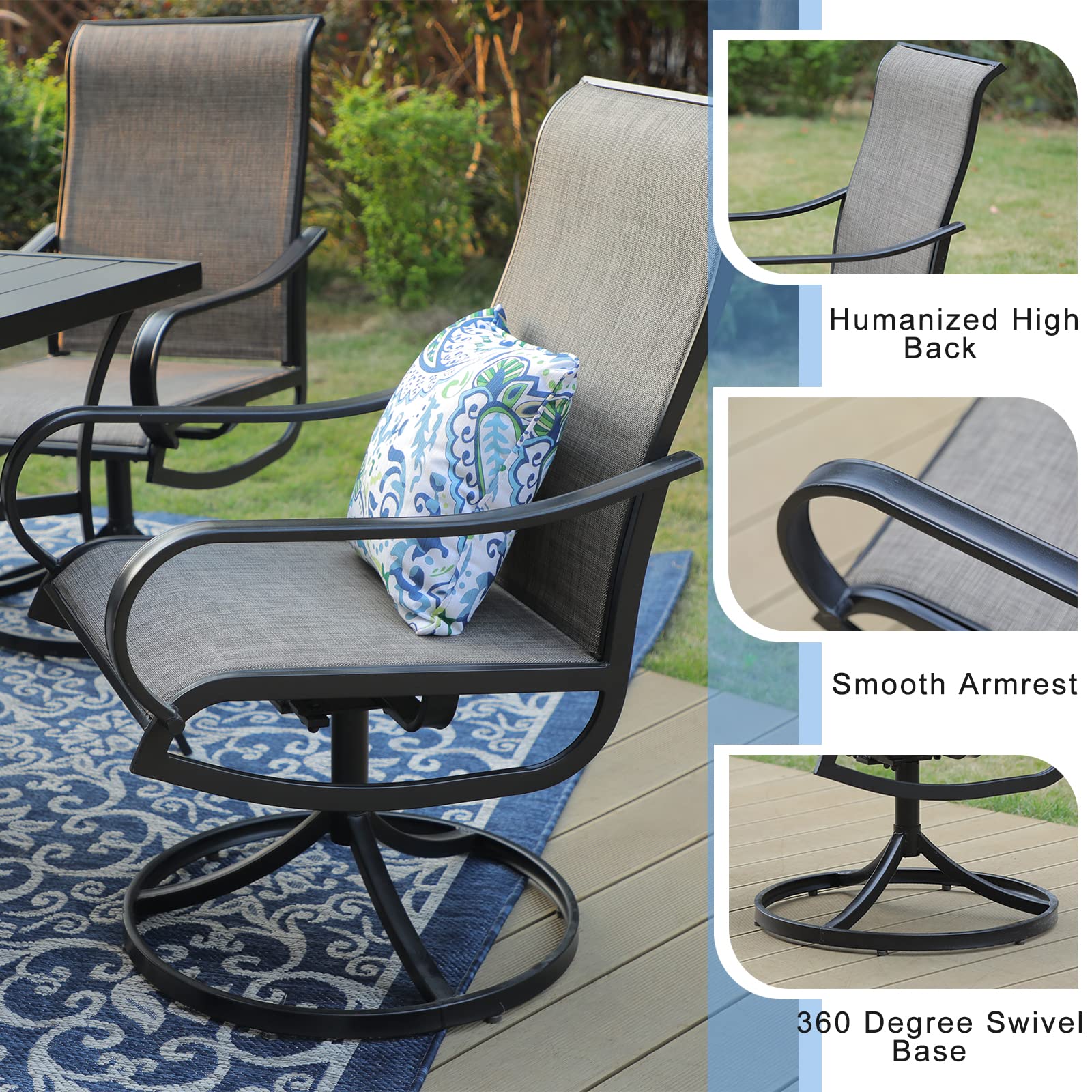 Sophia & William 6-Piece Patio Swivel Dining Chairs Set - Textilene Outdoor Furniture for Lawn, Garden, Backyard & Pool - Weather Resistant, Supports 300lbs (Black Frame) - Perfect for Outdoor Dining, Lounging & Entertaining