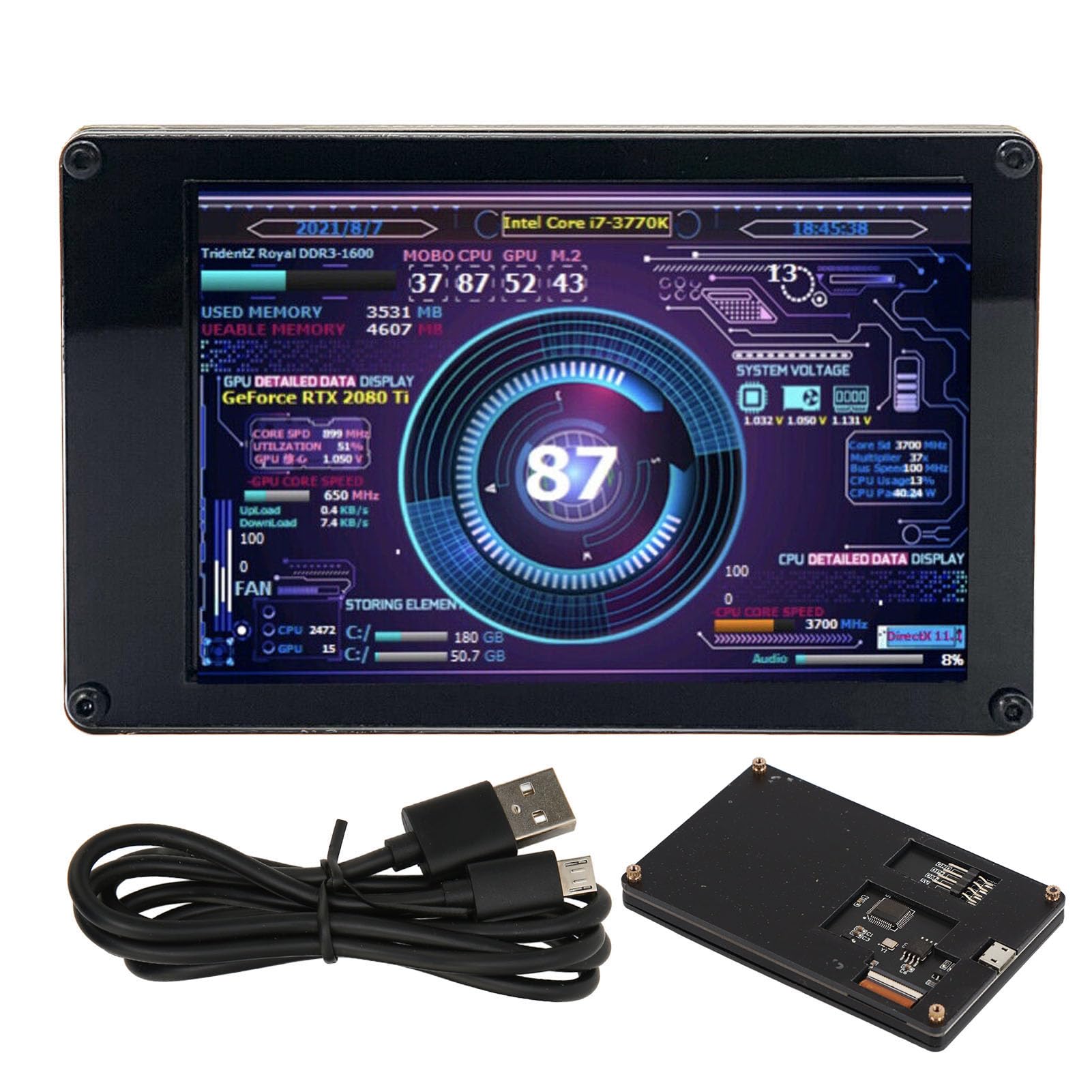 3.5 Inch IPS USB Mini Screen - PC CPU RAM Temperature Monitor with Real-Time Data Display | Computer Hardware Diagnostic Tool for Gaming PC, Workstation & Server Monitoring