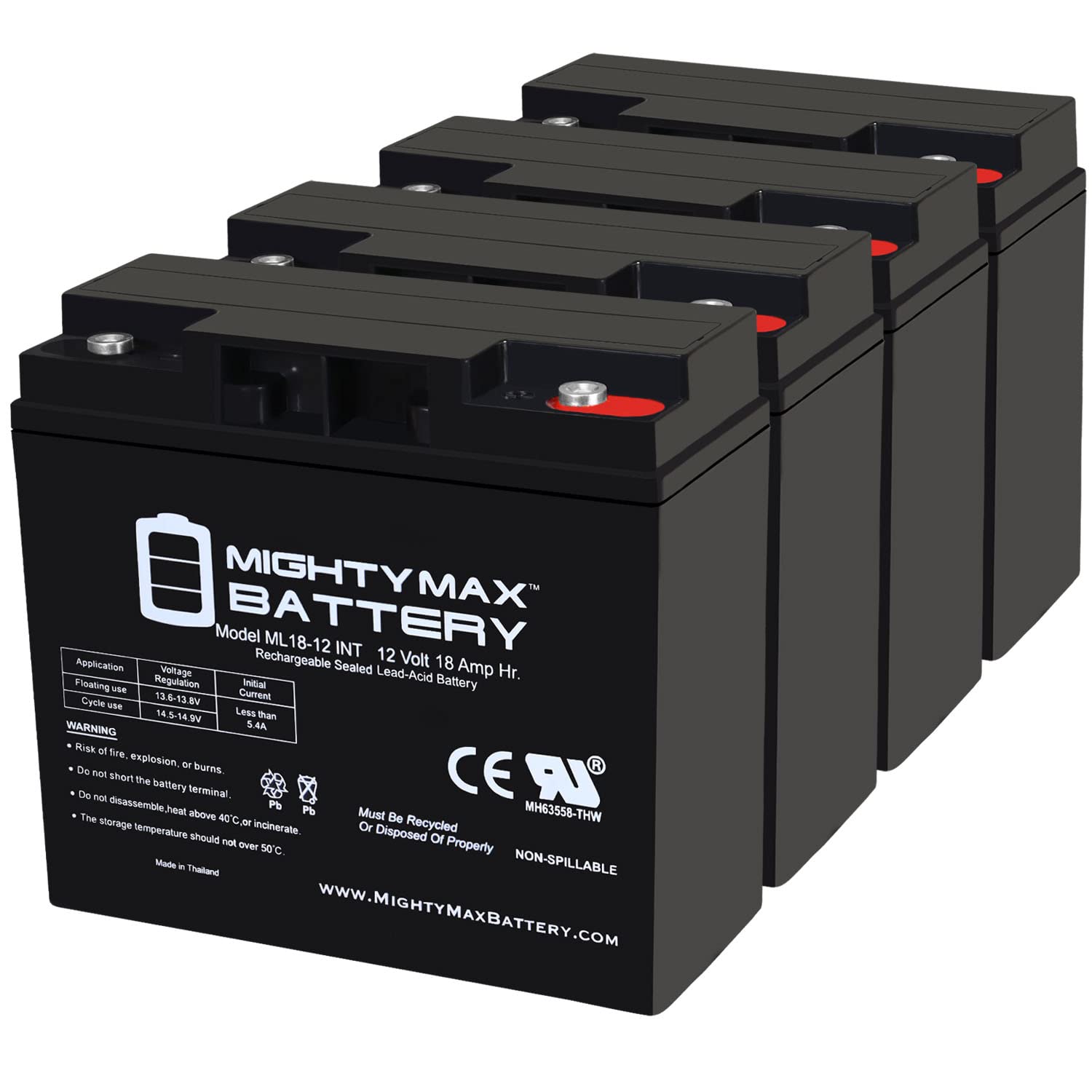 Mighty Max 12V 18AH Replacement Battery for Jump N Carry JNC4000PRO - 4 Pack - Perfect for Emergency Jump Starters, Power Sports, and Backup Power Applications