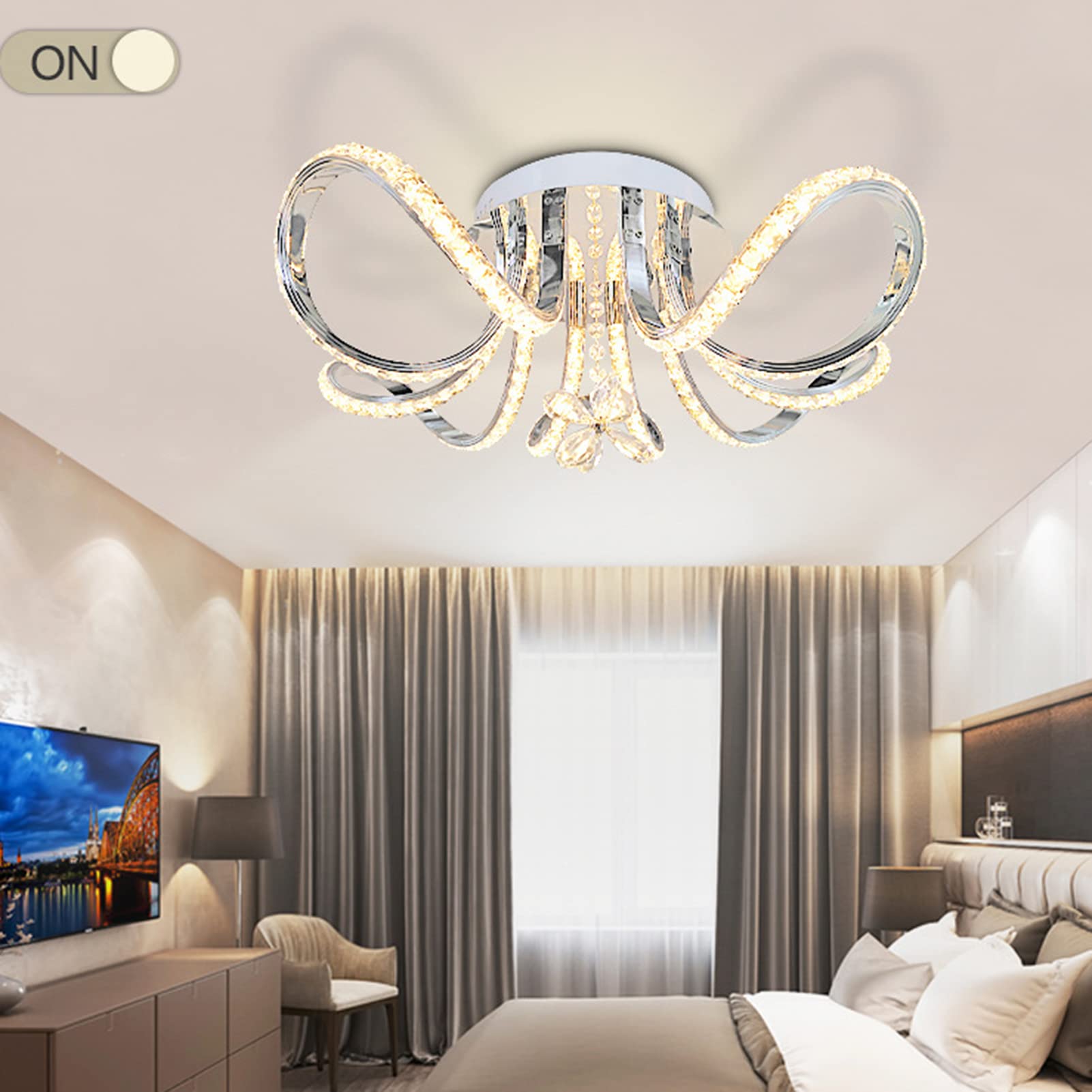 Modern LED Crystal Chandelier - Minimalist Ceiling Light with Fixed Flowers Design for Home Lighting | Perfect for Bedroom, Living Room, Kitchen, Hallway & Office Decor