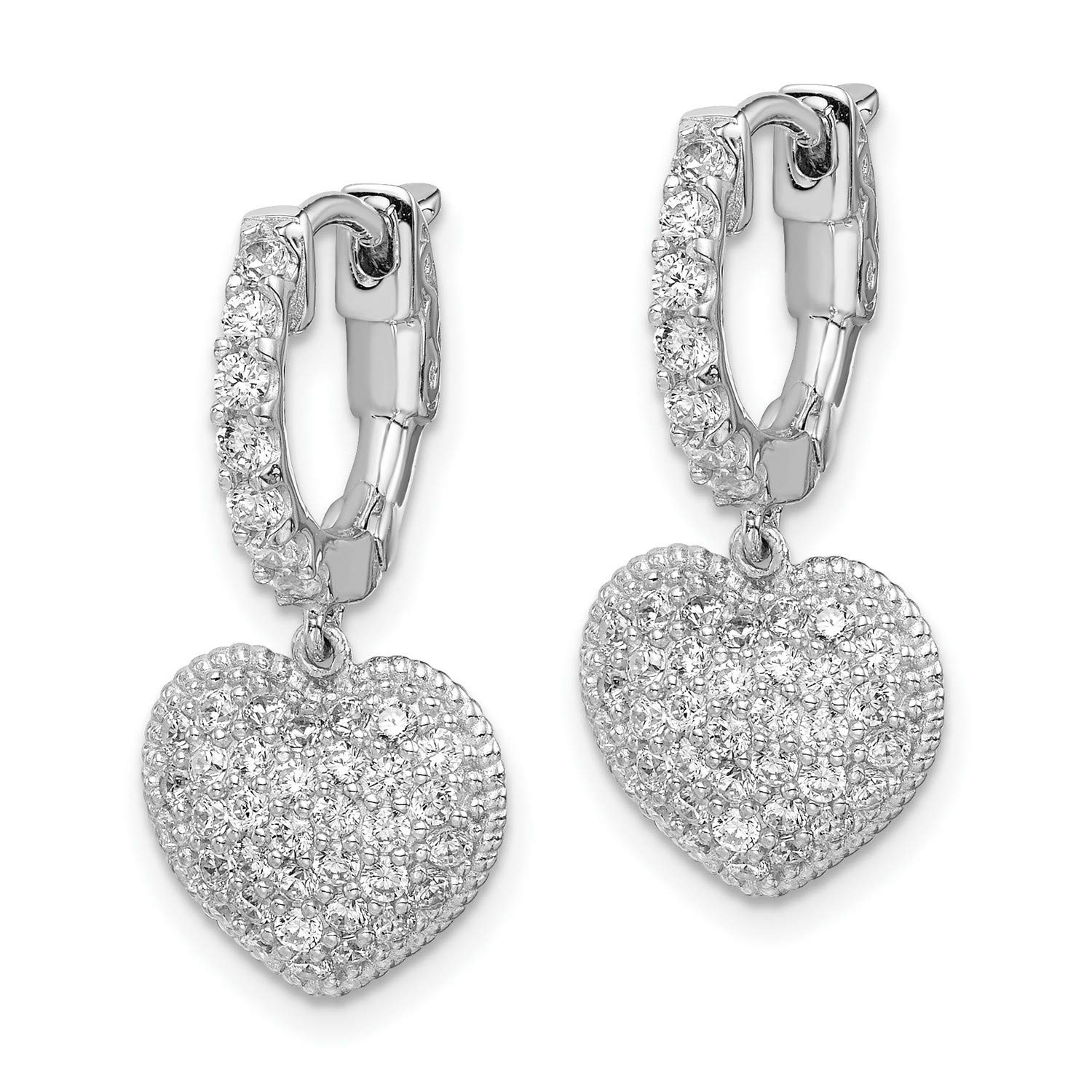 Sterling Silver CZ Hinged Hoop Dangle Heart Earrings 23x11mm - Elegant Jewelry for Women, Perfect for Valentine's Day, Anniversary & Special Occasions