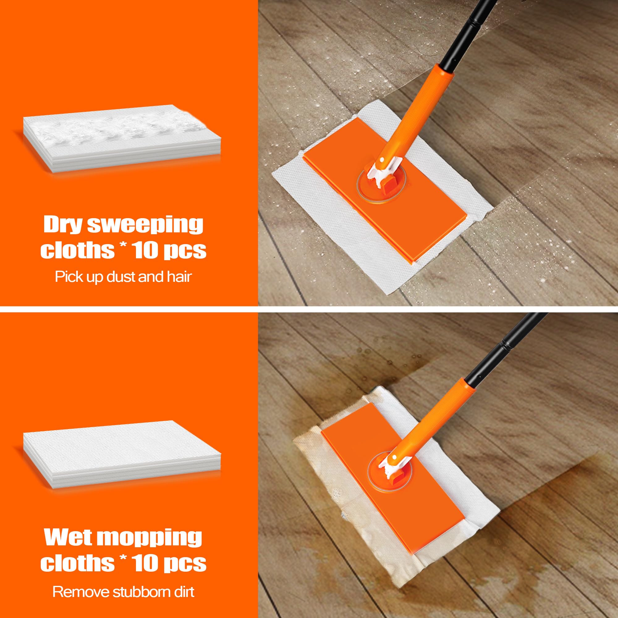 JEHONN 2-in-1 Sweeper Mop Starter Kit - Compatible with Swiffer Pads for Multi-Surface Cleaning | Includes 10 Dry Sweeping Cloths & 10 Wet Mopping Refills | Perfect for Kitchen, Wall, Window & Hard Floor Cleaning