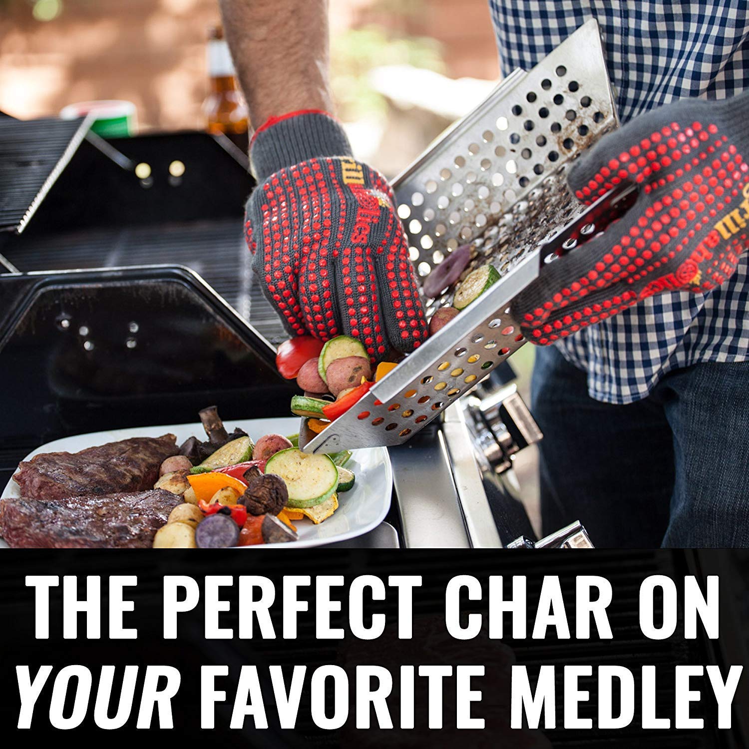 Grillaholics Non Stick BBQ Grill Mats for Vegetables - Set of 2 with Grilling Basket - Perfect for Outdoor Cooking, Camping & Backyard BBQ Parties