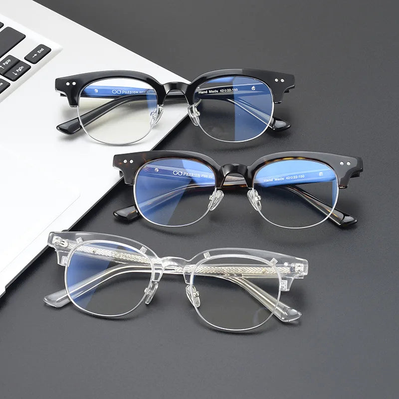 Stylish Black Unisex Semi-Rim Square Acetate Eyeglasses Frame 15022 - Perfect for Work, Reading & Fashion Accessories