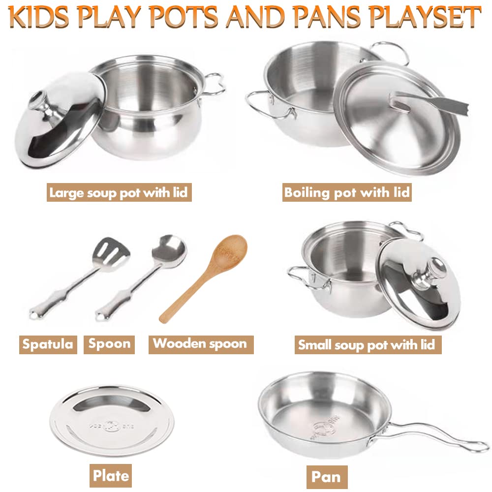 **Pretend Play Kitchen Toy Set with Stainless Steel Cookware, Pots & Pans - Realistic Cooking Utensils for Kids - Perfect for Toddlers & Preschoolers (Boys & Girls) - Ideal for Role-Playing, Birthday Gifts & Early Learning Fun**