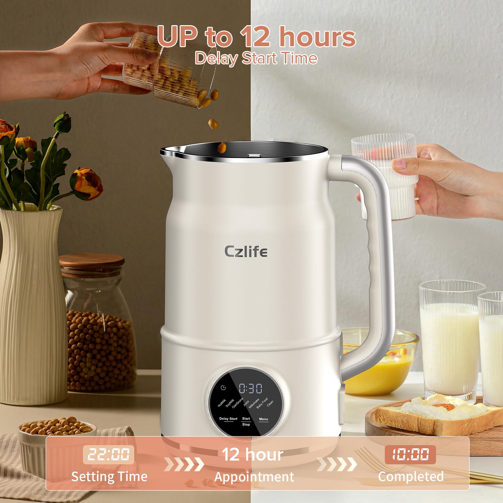 N7 Nut Milk Maker 50oz (1.5L) - Automatic Soy Milk Machine for Homemade Almond, Oat, Cashew Milk & Baby Food - with Delay Start, Keep Warm & Self-Cleaning - Perfect for Vegan, Keto & Healthy Lifestyle
